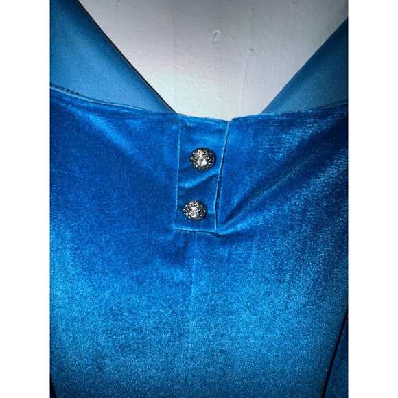 Zara‎ Blue Velvet Spaghetti Strap Midi Dress Size Large Rhinestone Sexy Stretch - Picture 7 of 8